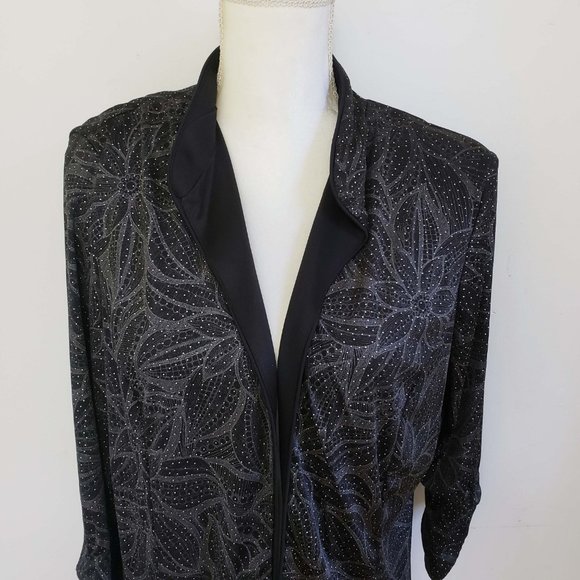 Collections Women's Black Silver Floral Semi Sheer Open Front Cardigan Jacket - Picture 2 of 13